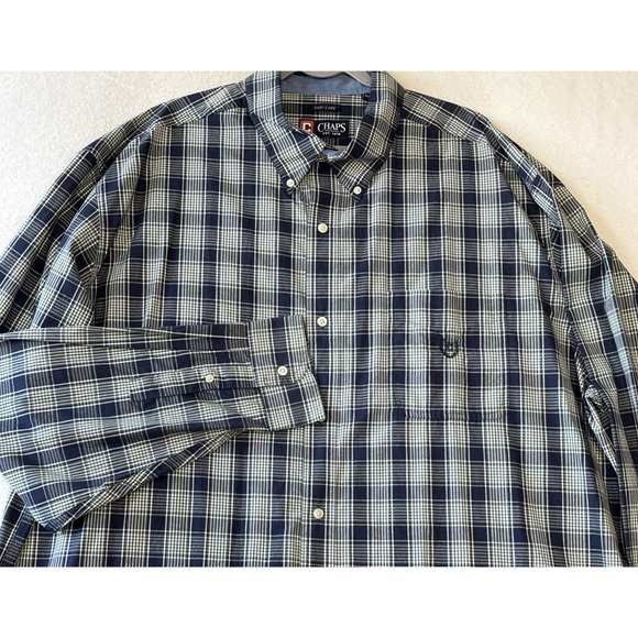 Chaps Button Down Long Sleeve Shirt Mens 3XT Blue Plaid Easy Care Big Tall - Picture 1 of 14